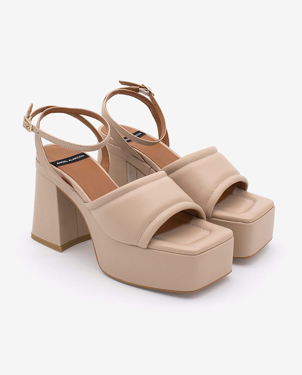 PATTY – Sandalia acolchada de tacón ancho y plataforma de piel – Talla 36 – Ángel Alarcón