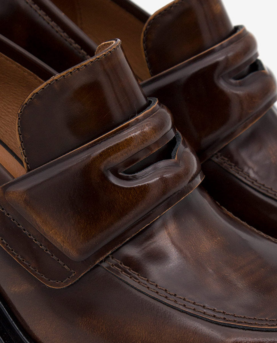 ILMA – Mocasín de piel cepillada con tacón ancho y suela gruesa – marrón – Talla 40 – Ángel Alarcón