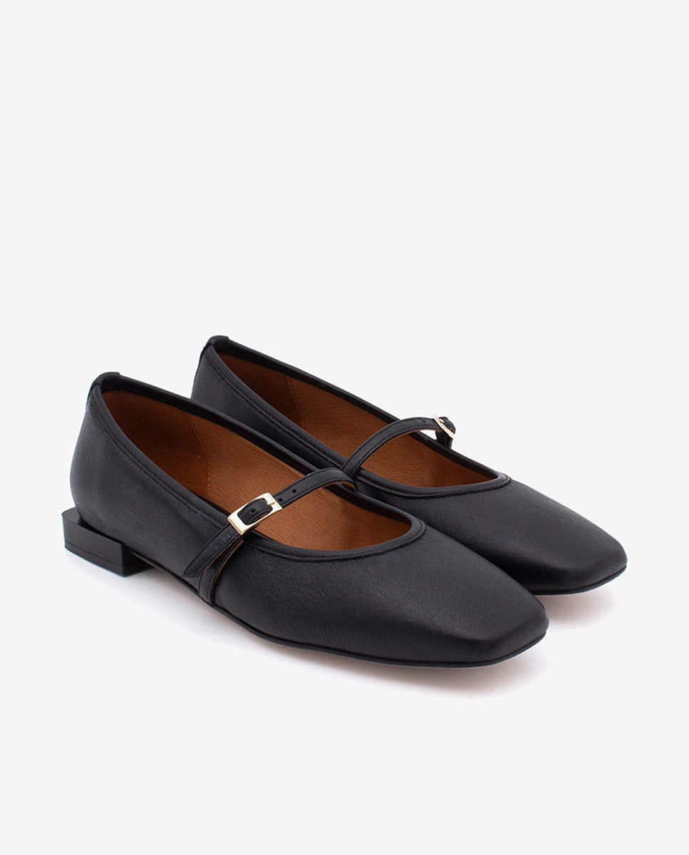 FRANCOISE - Bailarinas estilo merceditas de piel – negro – Talla 38 – Ángel Alarcón