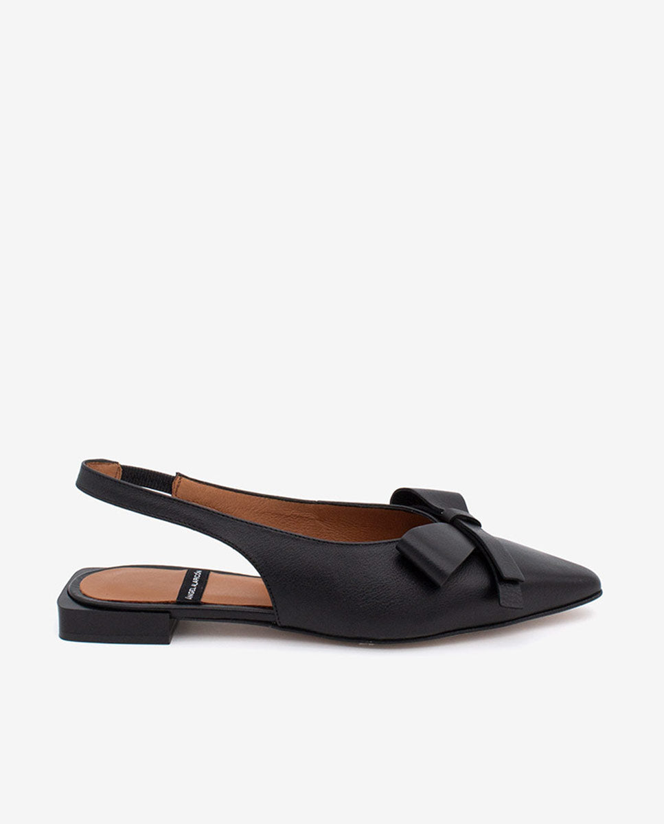 CHARLOTTE - Bailarinas destalonadas con adorno de lazo de piel – negro – Talla 38 – Ángel Alarcón