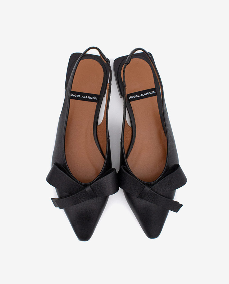 CHARLOTTE - Bailarinas destalonadas con adorno de lazo de piel – negro – Talla 40 – Ángel Alarcón