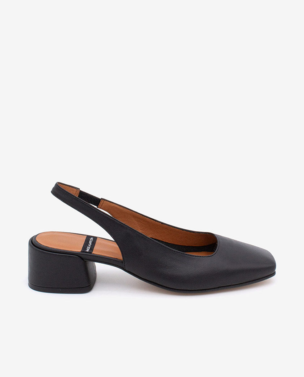 MANON - Zapatos de salón destalonados con tacón ancho de piel suave – negro – Talla 35 – Ángel Alarcón