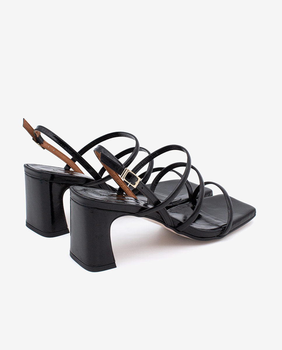 FABIENNE - Sandalia de tiras con tacón en piel texturizada – negro – Talla 36 – Ángel Alarcón