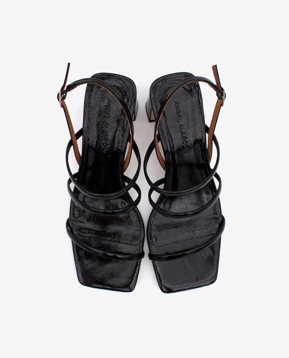 FABIENNE - Sandalia de tiras con tacón en piel texturizada – negro – Talla 36 – Ángel Alarcón