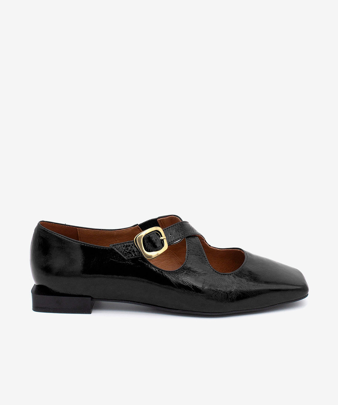 MAIA – Merceditas de cierre cruzado con punta cuadrada de piel brillante – negro – Talla 35 – Ángel Alarcón