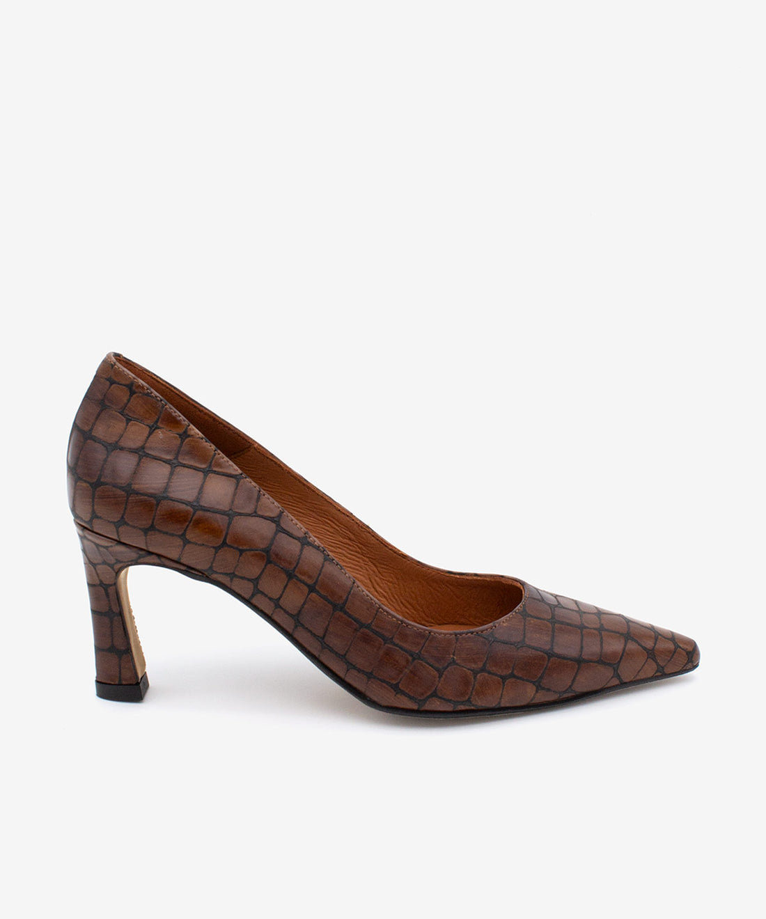 HARIAH – Estileto básico, elegante y cómodo de piel print croco – marrón – Talla 35 – Ángel Alarcón
