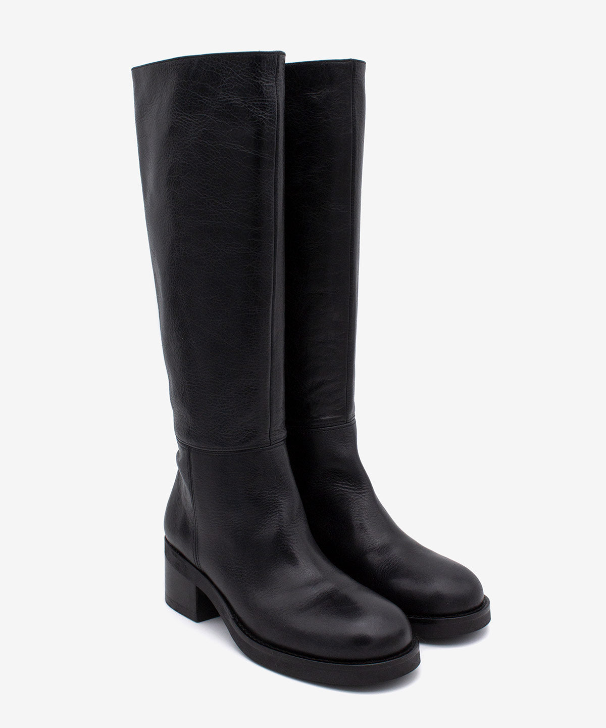 ICITA – Bota de caña alta con suela ancha y tacón cómodo de piel natural – negro – Talla 36 – Ángel Alarcón