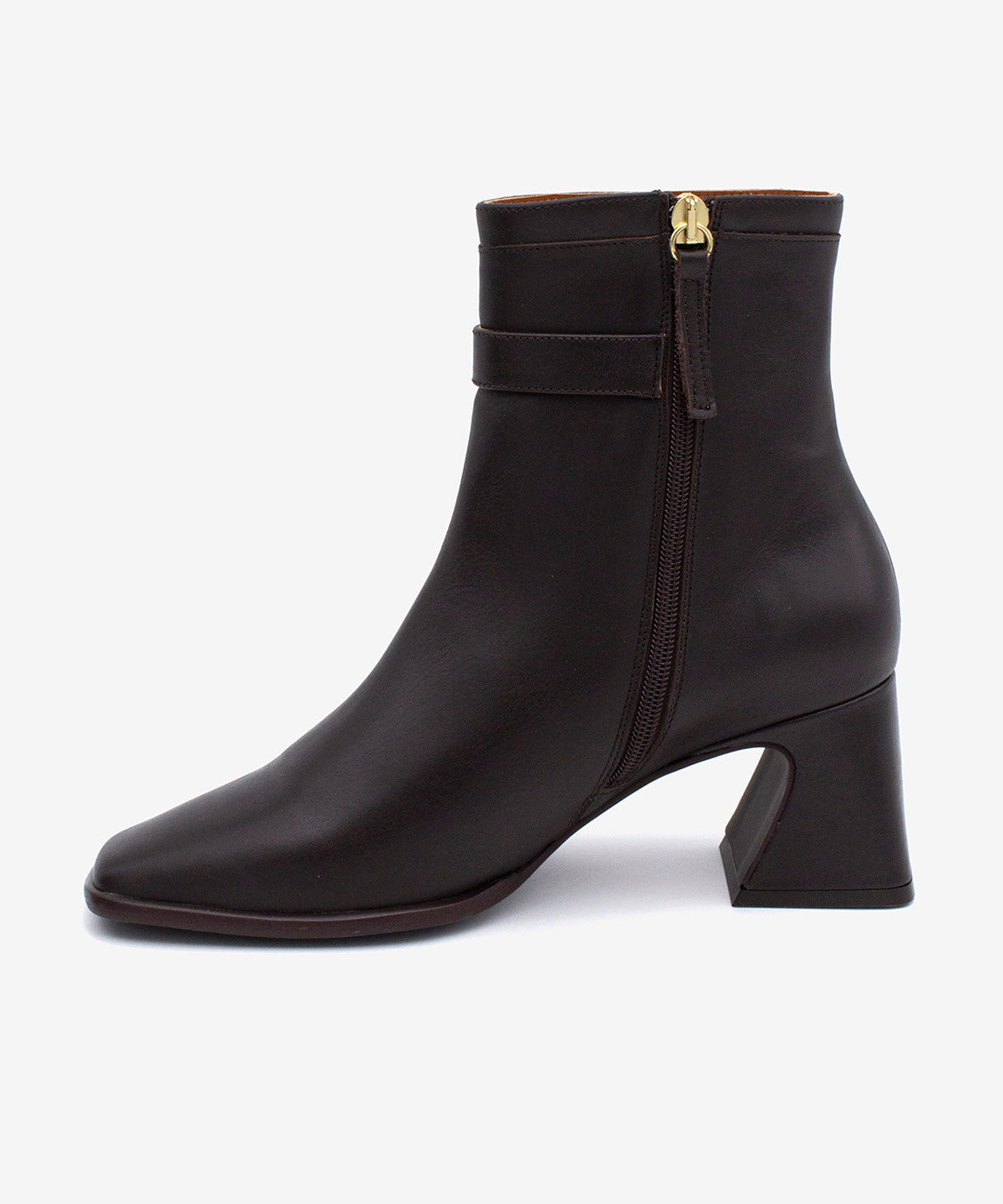 SANDRIE – Botín de mujer con tacón y cremallera de piel – marrón oscuro – Talla 40 – Ángel Alarcón