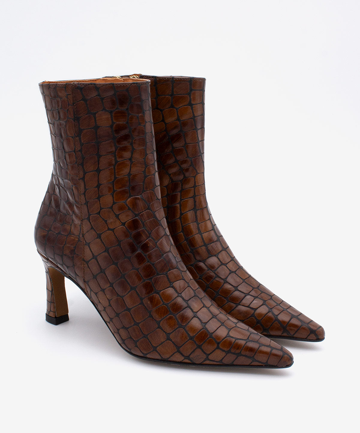ZAIRA – Botín de mujer con tacón fino en piel print croco – marrón – Talla 35 – Ángel Alarcón