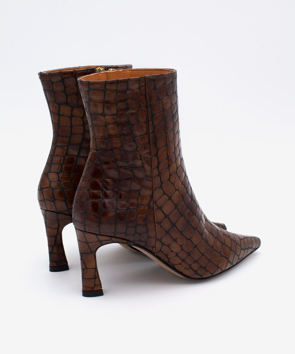 ZAIRA – Botín de mujer con tacón fino en piel print croco – marrón – Talla 36 – Ángel Alarcón
