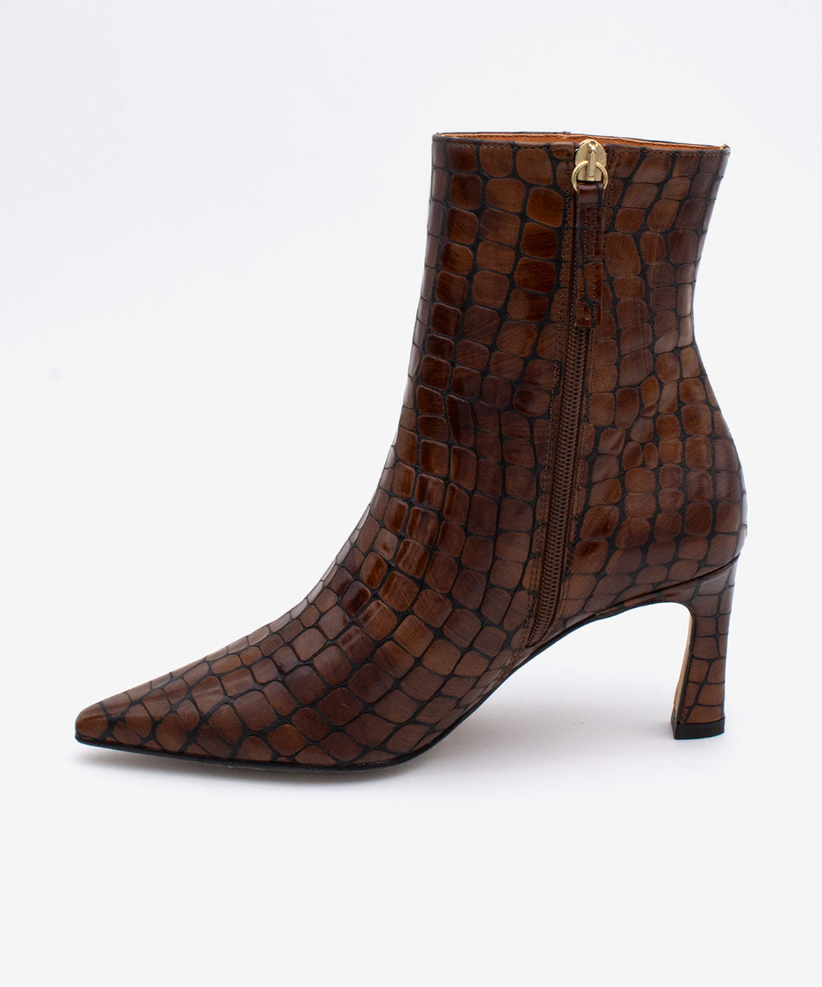 ZAIRA – Botín de mujer con tacón fino en piel print croco – marrón – Talla 36 – Ángel Alarcón
