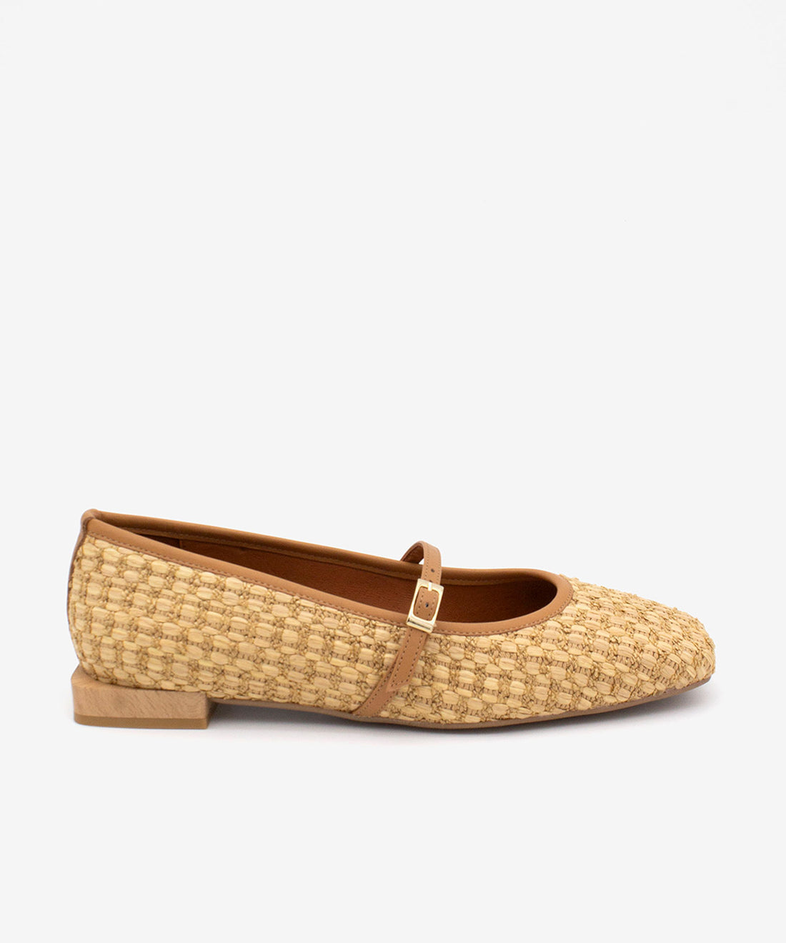 BARBARA - Merceditas planas con puntera cuadrada de rafia – camel – Talla 35 – Ángel Alarcón