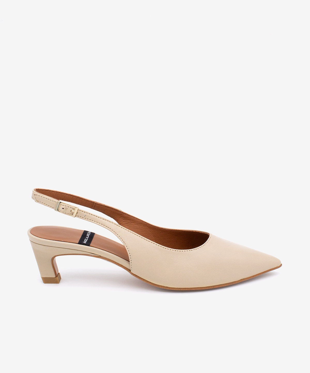 SUZANNE – Salón destalonado con tacón bajo de piel grano suave – blanco – Talla 35 – Ángel Alarcón
