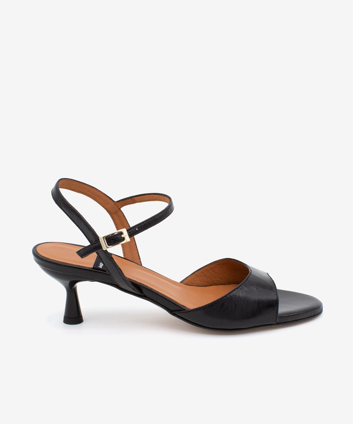 ELVIRA – Sandalia de tacón fino medio con pulsera al tobillo de piel texturizada – negro – Talla 36 – Ángel Alarcón