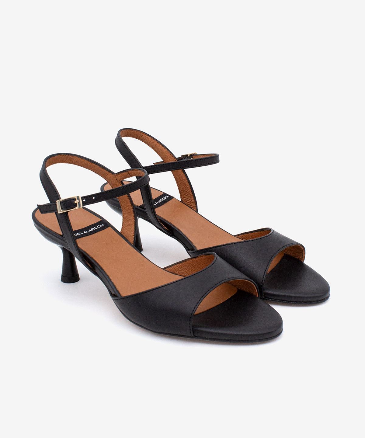 ELVIRA – Sandalia de tacón fino medio con pulsera al tobillo de piel suave – negro – Talla 38 – Ángel Alarcón