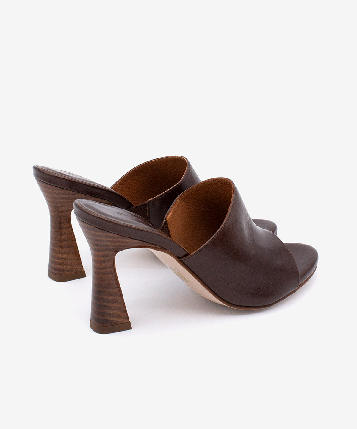 ALMAU – Mules de vestir elegantes con tacón alto efecto madera de piel texturizada – marrón – Talla 37 – Ángel Alarcón