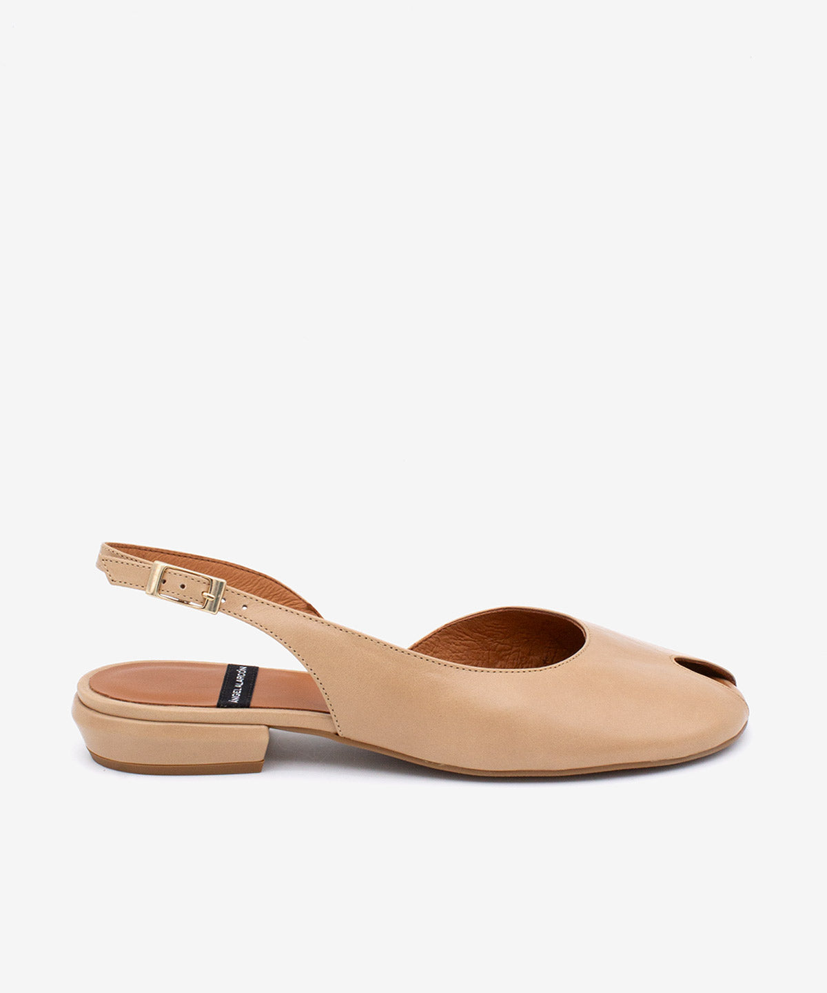 MATILDE – Bailarina destalonada peep toe en piel texturizada – beige – Talla 35 – Ángel Alarcón