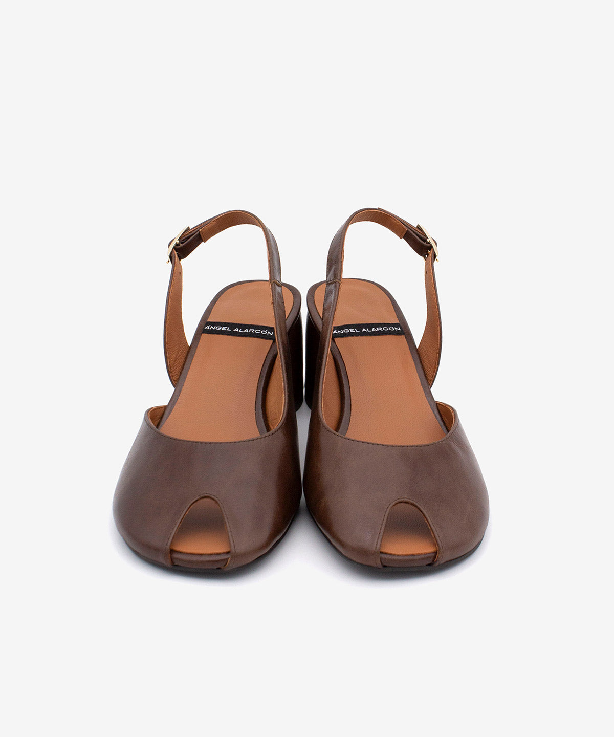CRISTINA – Salón destalonado peep toe con tacón ancho de piel texturizada – marrón – Talla 39 – Ángel Alarcón