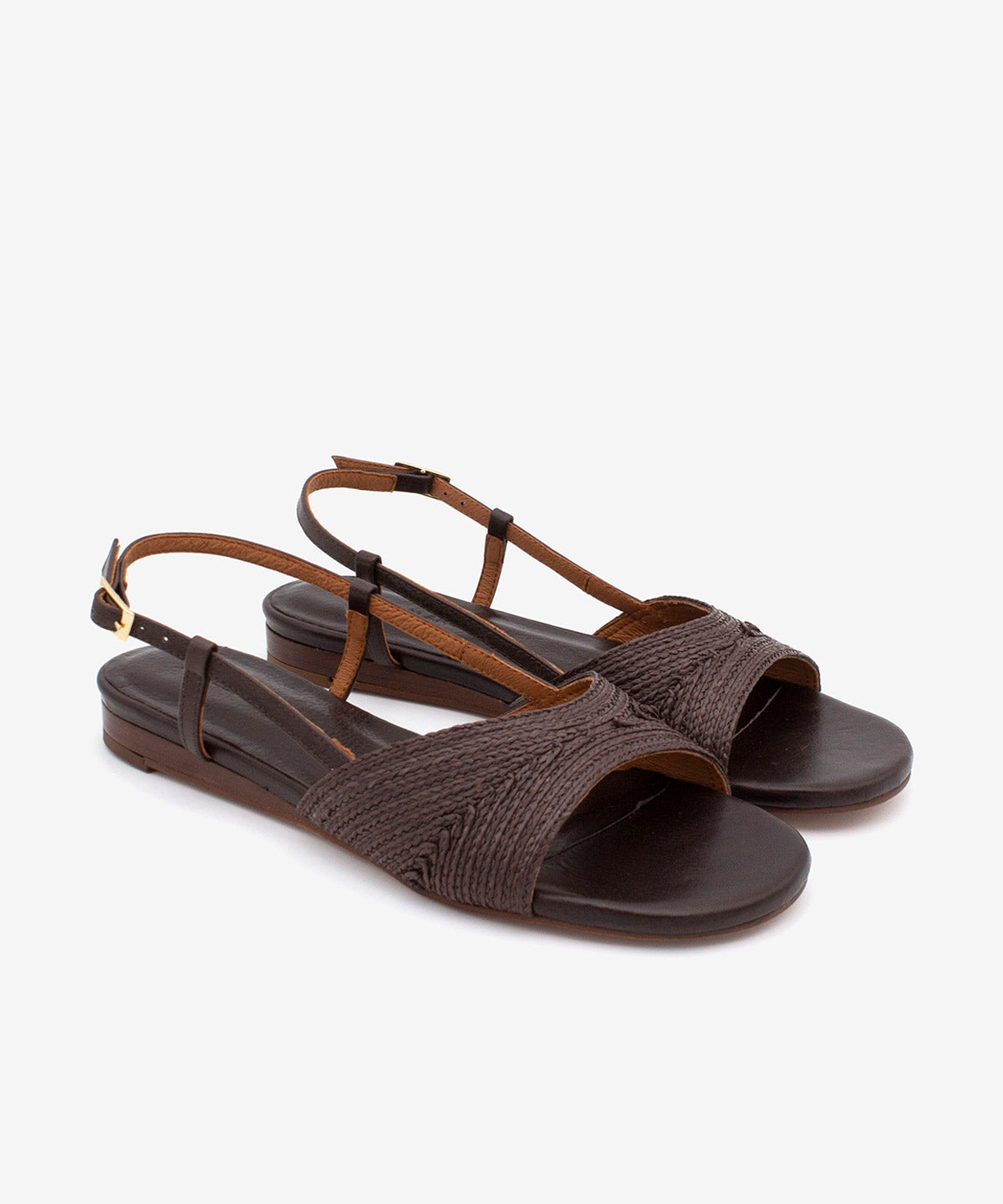 ALISA - Sandalias de mujer planas de piel con rafia para el verano - Zapatos m. oscuro - Zapatos de mujer Ángel Alarcón - Women Shoes 2026