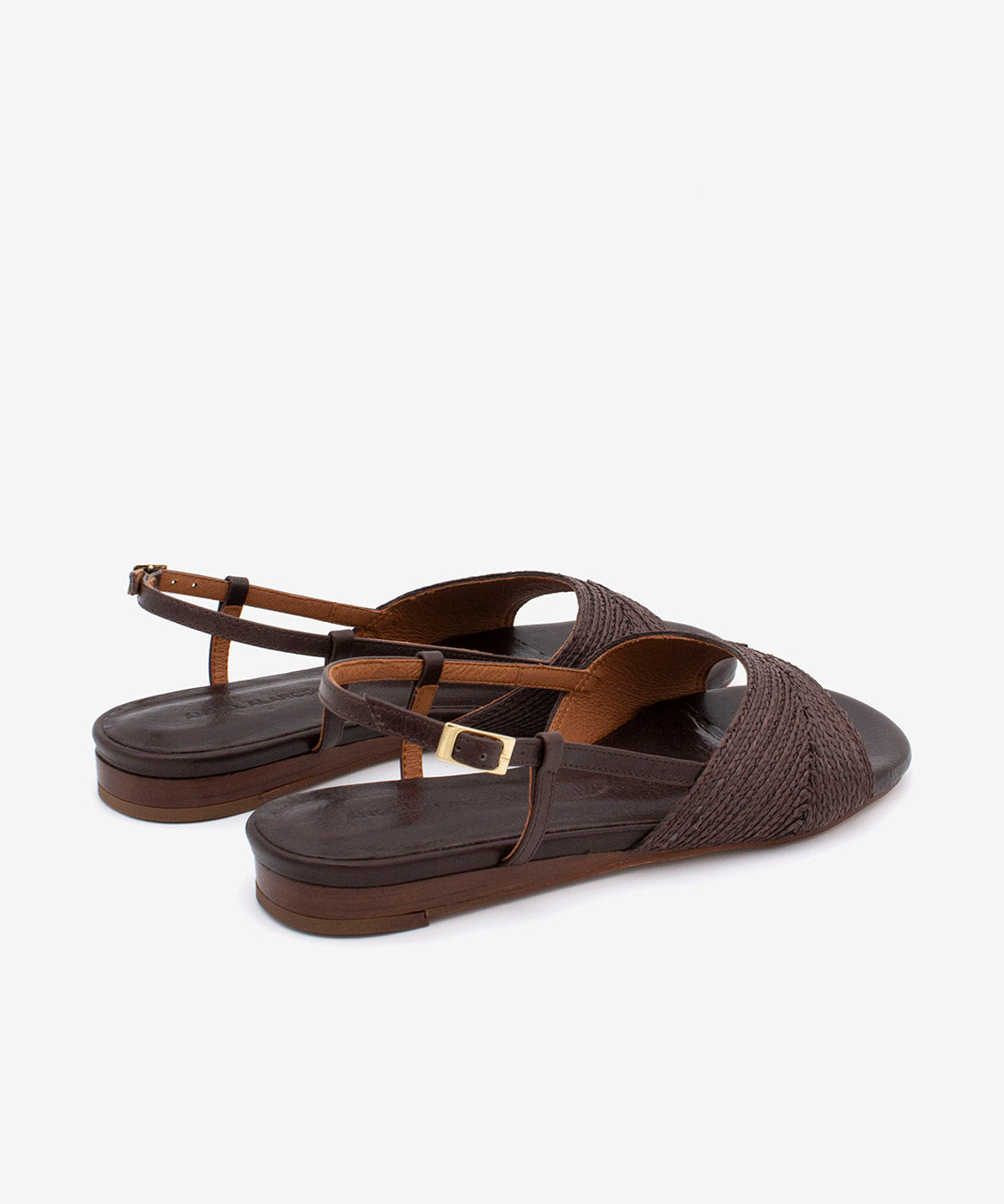 ALISA - Sandalias de mujer planas de piel con rafia para el verano - Zapatos m. oscuro - Zapatos de mujer Ángel Alarcón - Women Shoes 2026