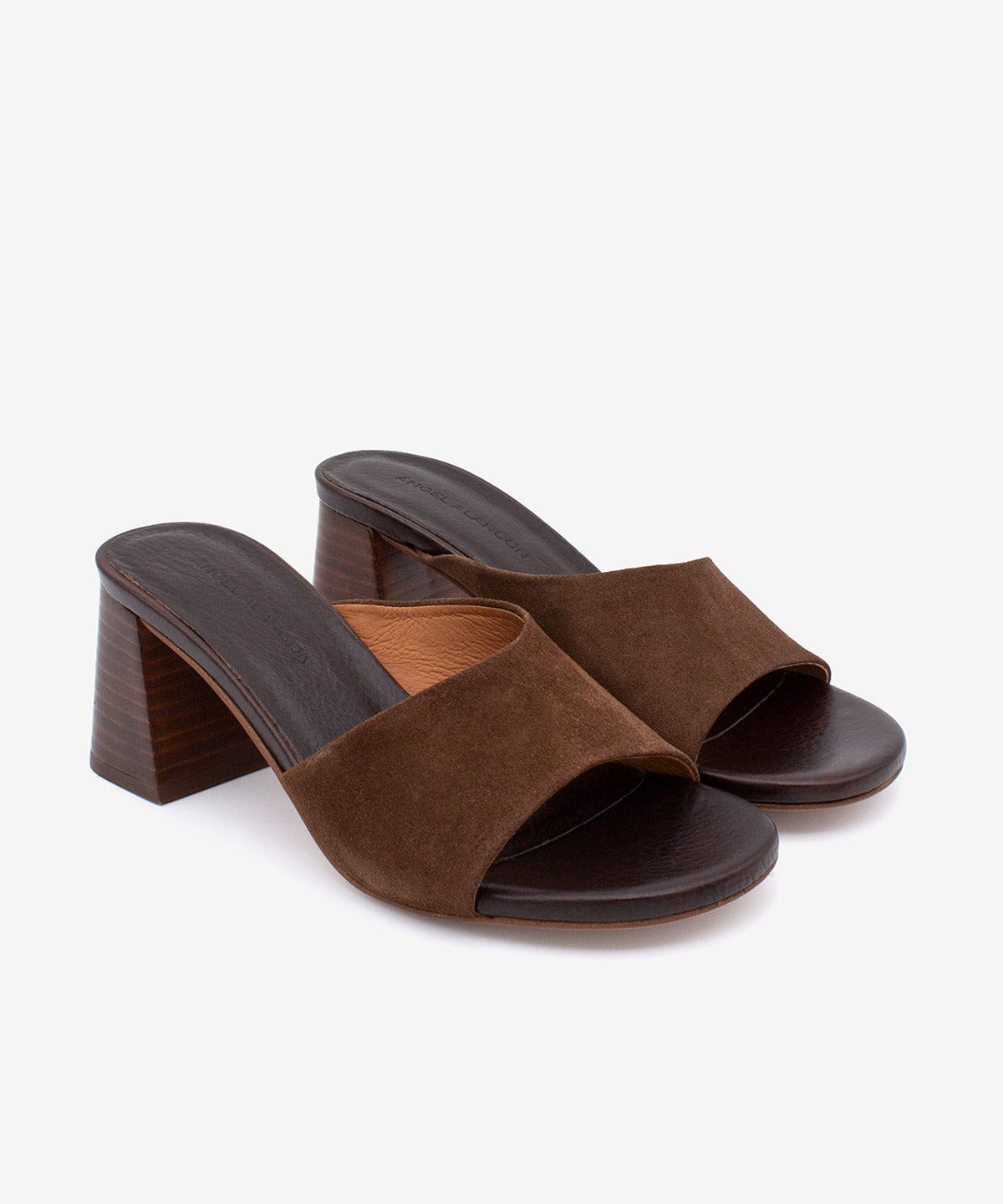 PATRIZIA – Mule con tacón alto ancho efecto madera de serraje – marrón – Talla 38 – Ángel Alarcón