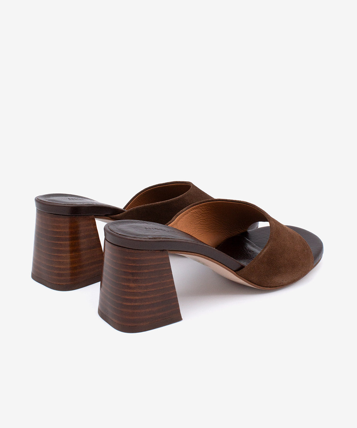 PATRIZIA – Mule con tacón alto ancho efecto madera de serraje – marrón – Talla 39 – Ángel Alarcón