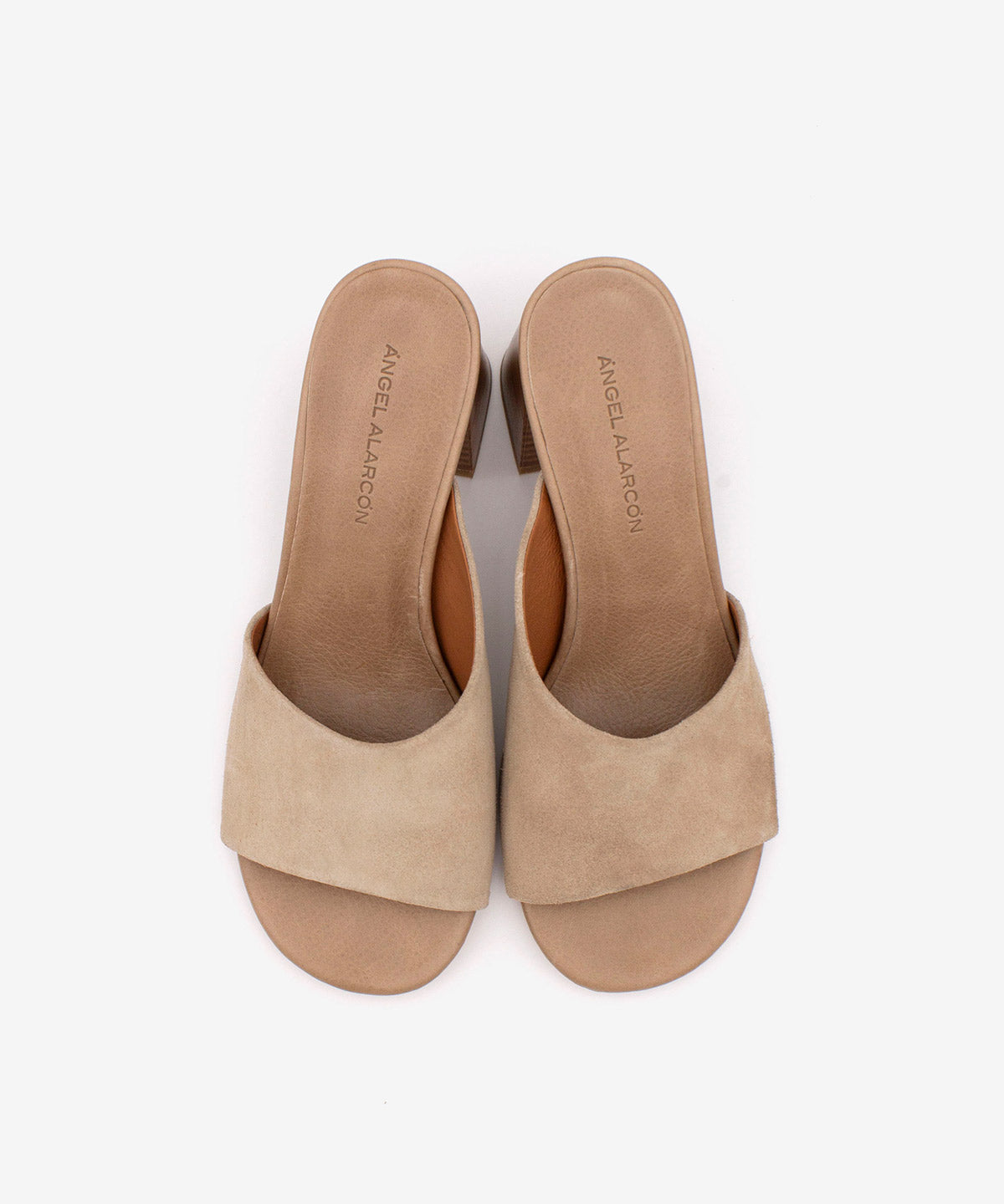 PATRIZIA – Mule con tacón alto ancho efecto madera de serraje – taupe – Talla 36 – Ángel Alarcón