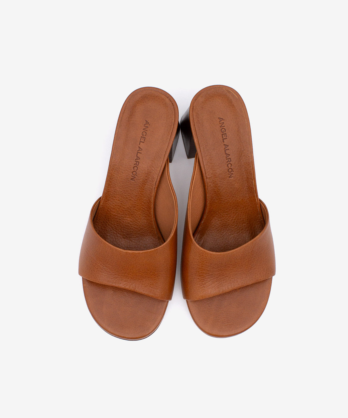 PATRIZIA – Mule de piel natura con tacón alto ancho efecto madera – marrón – Talla 38 – Ángel Alarcón