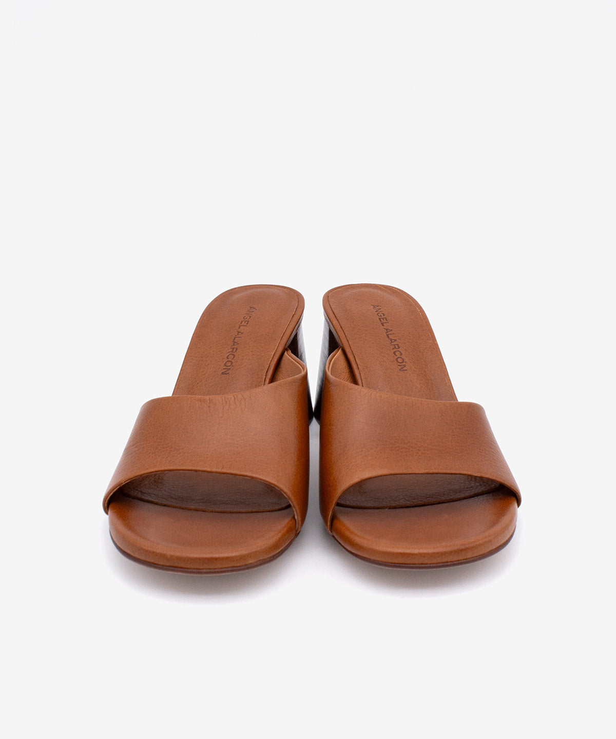 PATRIZIA – Mule de piel natura con tacón alto ancho efecto madera – marrón – Talla 38 – Ángel Alarcón
