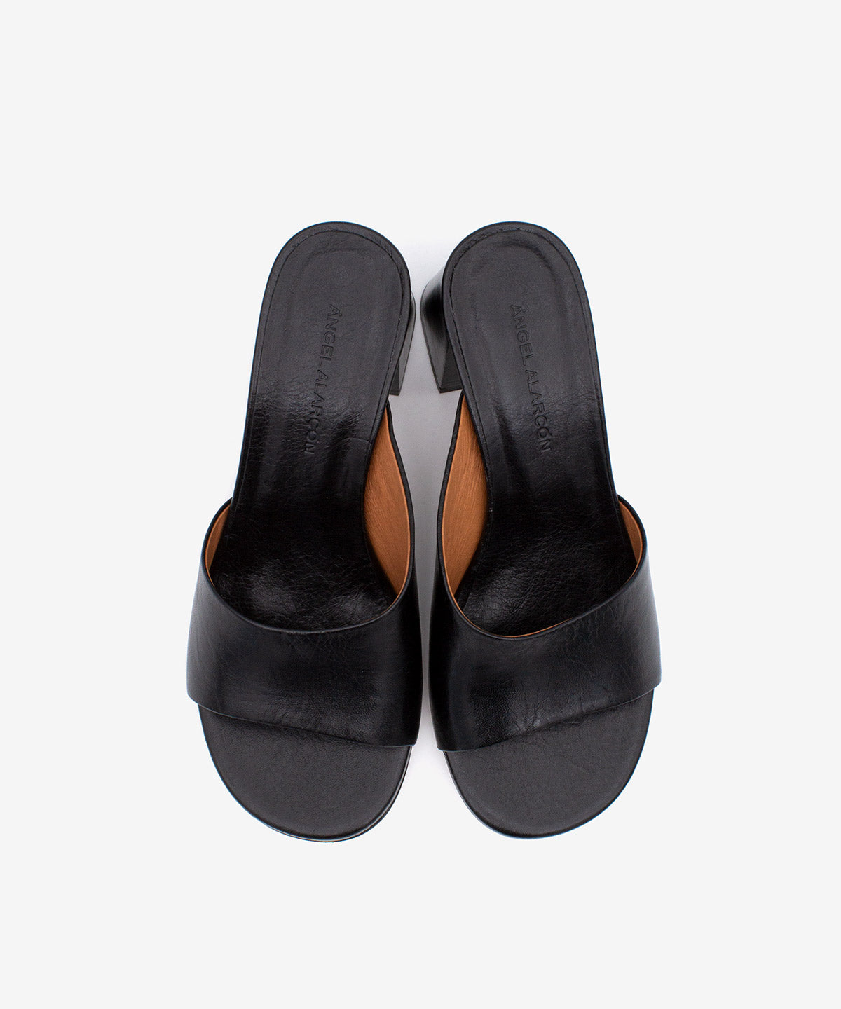 PATRIZIA – Mule de piel natura con tacón alto ancho efecto madera – negro – Talla 39 – Ángel Alarcón
