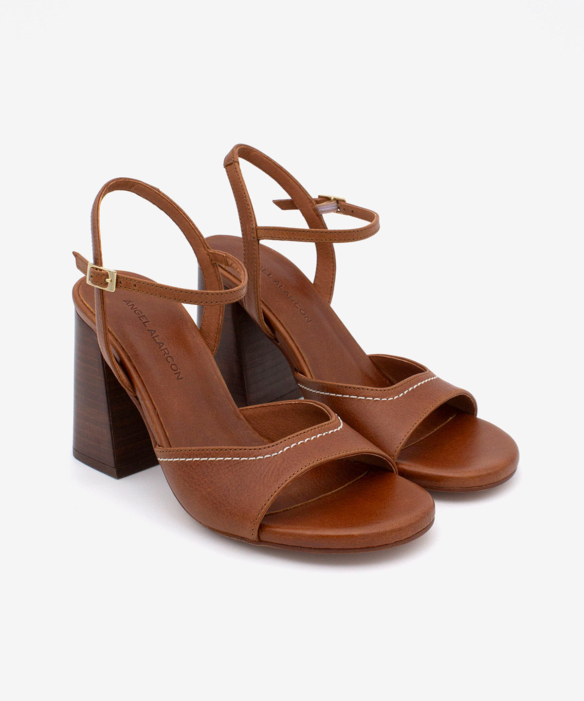 LUISA – Sandalia con tacón alto de piel natural sujeto al tobillo – marrón – Talla 38 – Ángel Alarcón