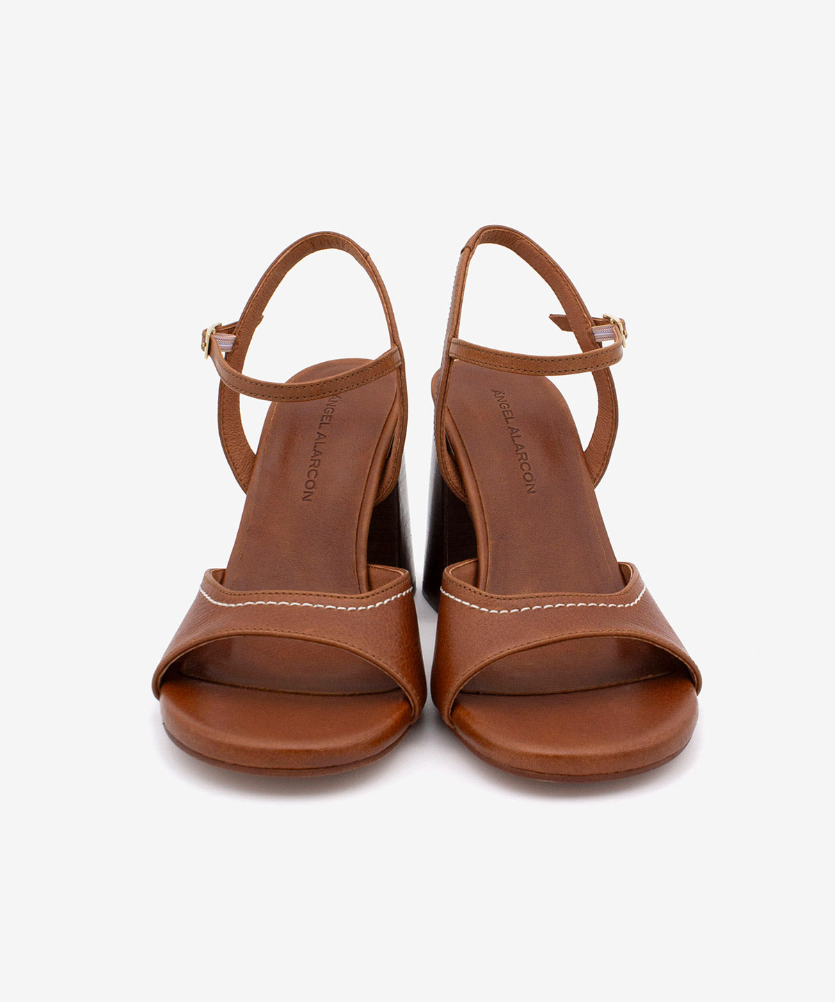 LUISA – Sandalia con tacón alto de piel natural sujeto al tobillo – marrón – Talla 40 – Ángel Alarcón