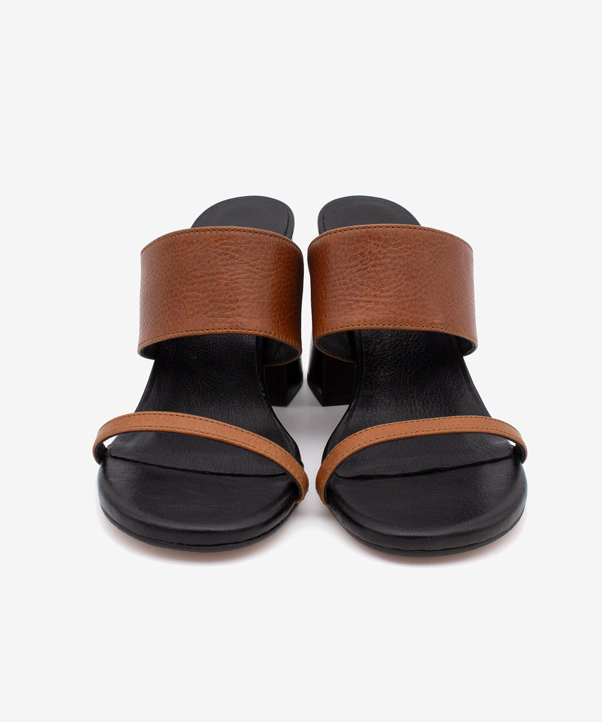 MARTA - Sandalia mule de dos tiras con tacón de diseño en piel natural - Zapatos marrones - Zapatos de mujer Ángel Alarcón - Women Shoes 2026