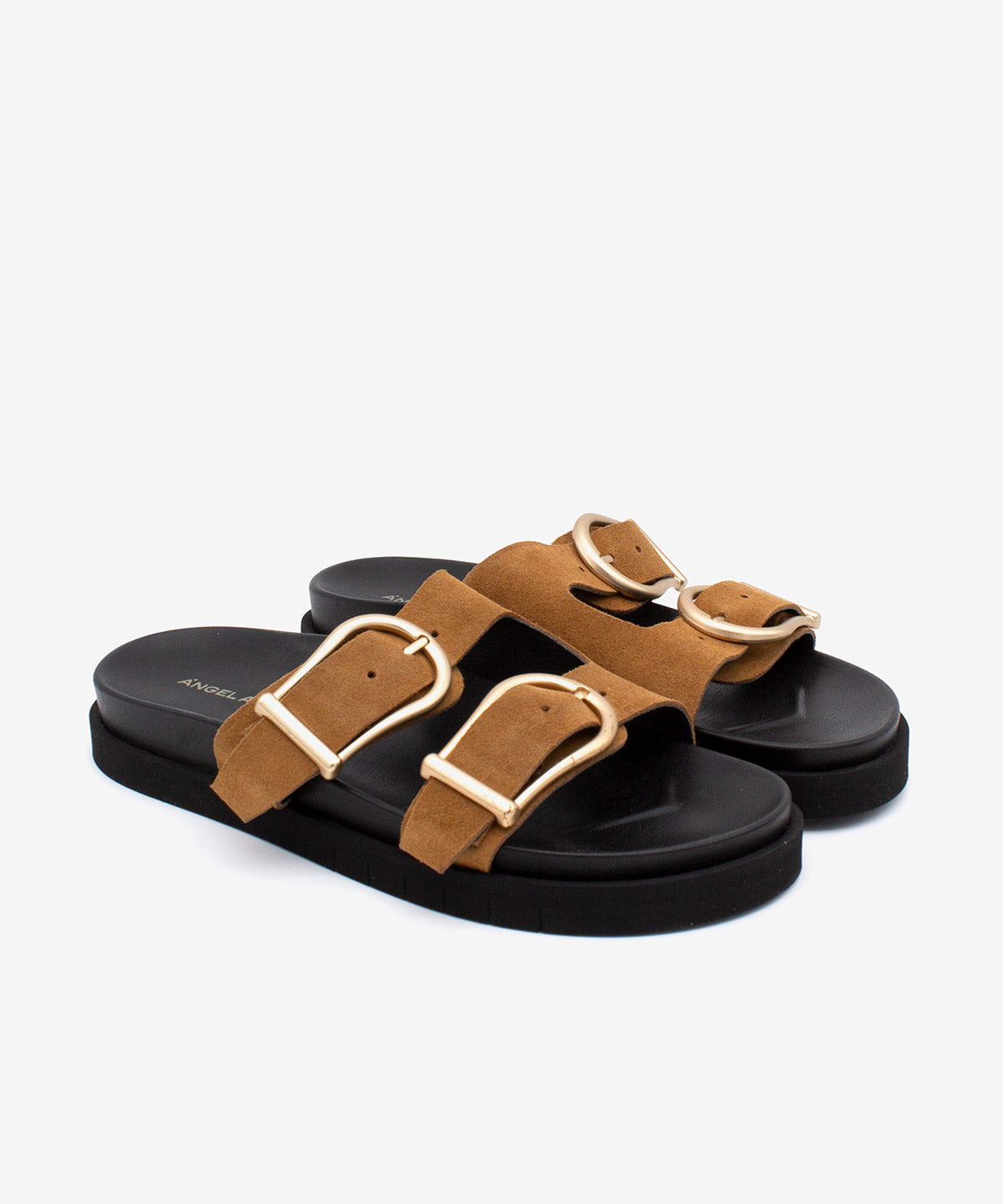 SOFIA - Sandalia plana de mujer con doble tira ajustable de serraje y planta EVA - Zapatos color camel - Zapatos de mujer Ángel Alarcón - Women Shoes 2026