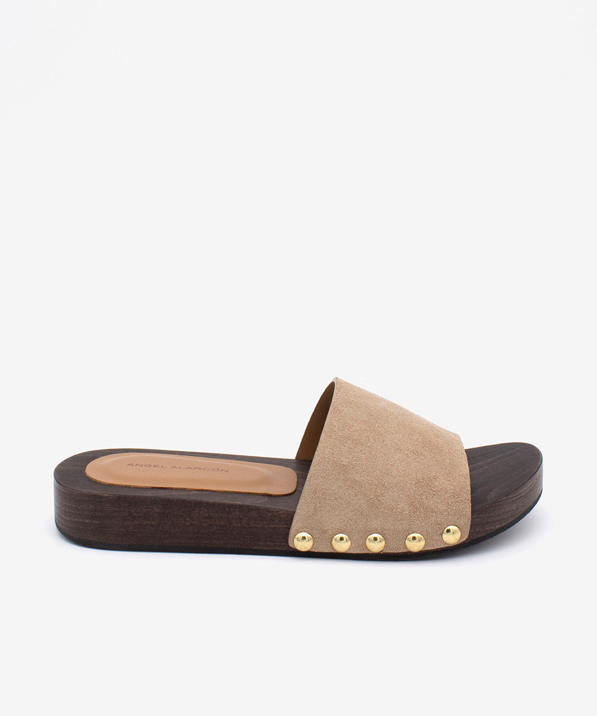 CLOE - Sandalia mule de serraje con suela de madera de Ante suede - Zapatos Nude - beige - Zapatos de mujer Ángel Alarcón - Women Shoes 2026