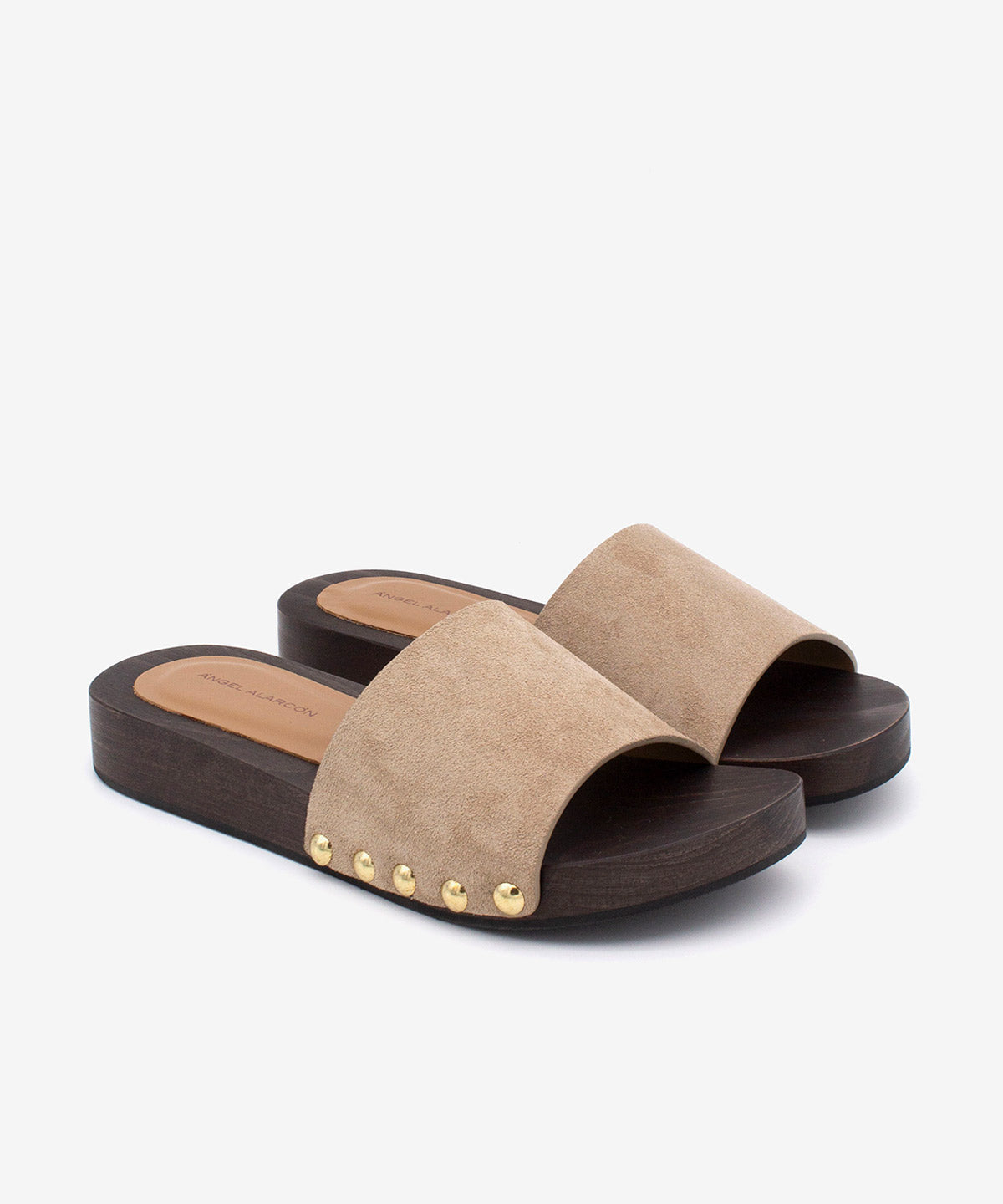 CLOE - Sandalia mule de serraje con suela de madera de Ante suede - Zapatos Nude - beige - Zapatos de mujer Ángel Alarcón - Women Shoes 2026
