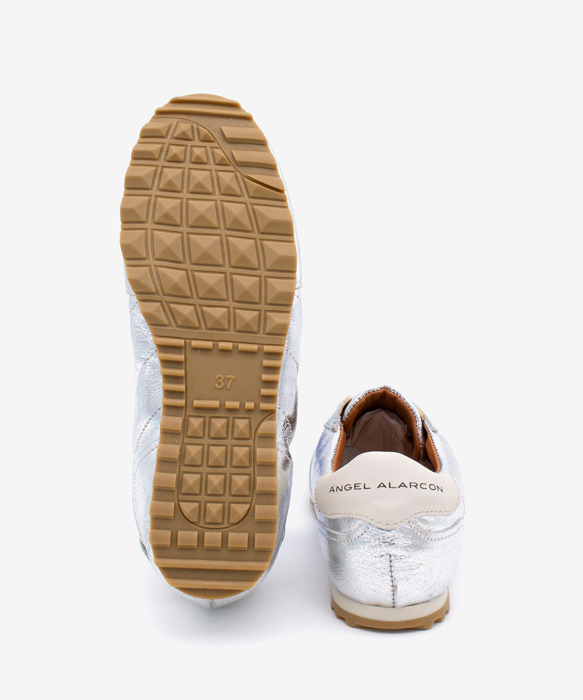 KESIA – Sneakers de piel metalizada con suela dentada – plata – Talla 39 – Ángel Alarcón