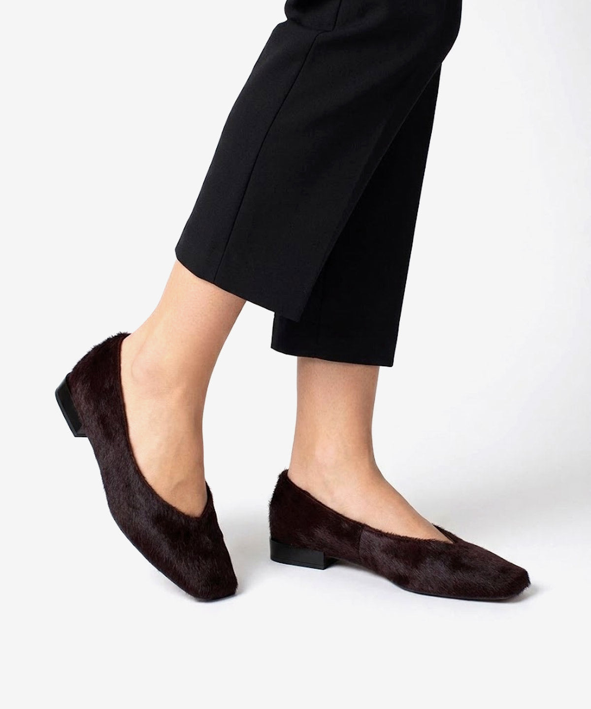 TIYU - Bailarina de puntera cuadrada básica de pelo poni print - Zapatos Negros - Zapatos de mujer Ángel Alarcón - Women Shoes 2026