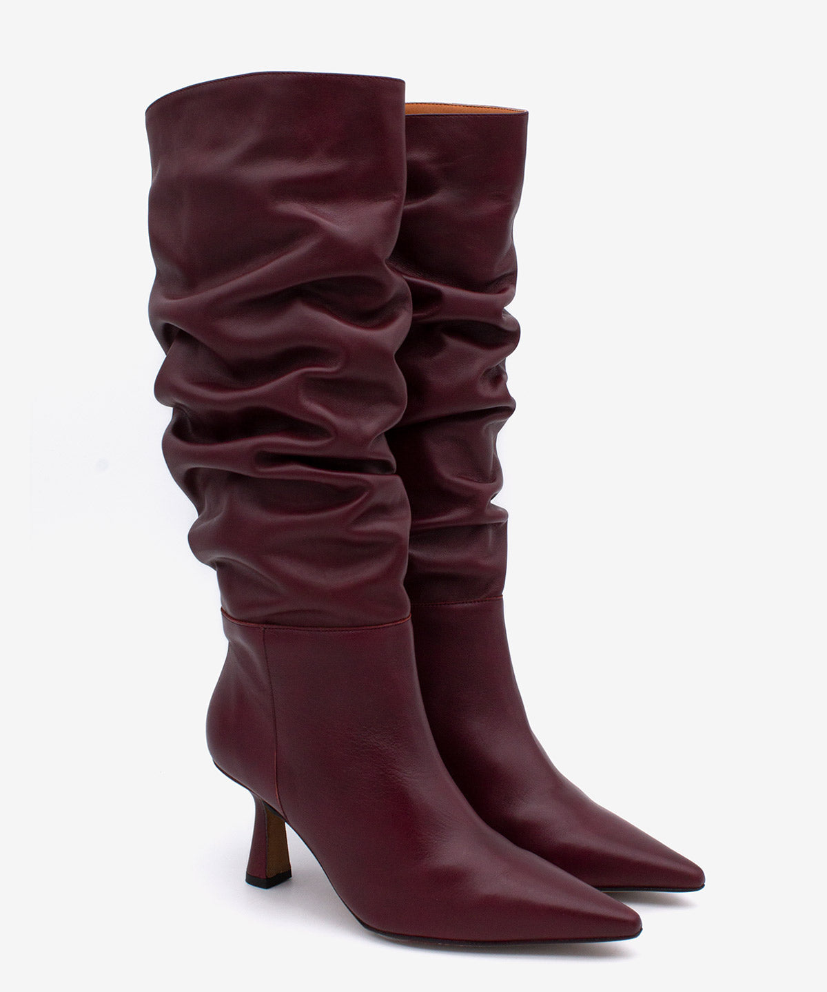 KEIRA - Bota alta de caña fruncida con tacon alto en piel suave - Zapatos Negros - Zapatos de mujer Ángel Alarcón - Women Shoes 2026