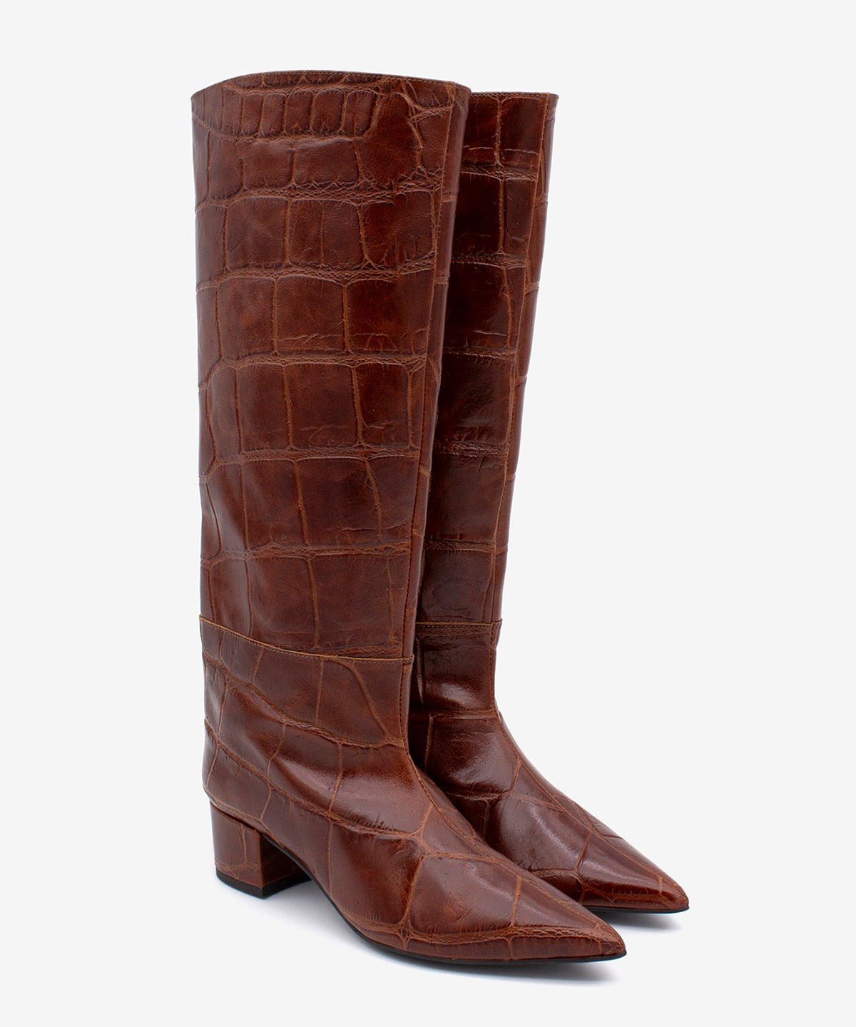 JOVANNA - Bota gaucha de tacón ancho de piel print croco - Zapatos marrones - Zapatos de mujer Ángel Alarcón - Women Shoes 2026