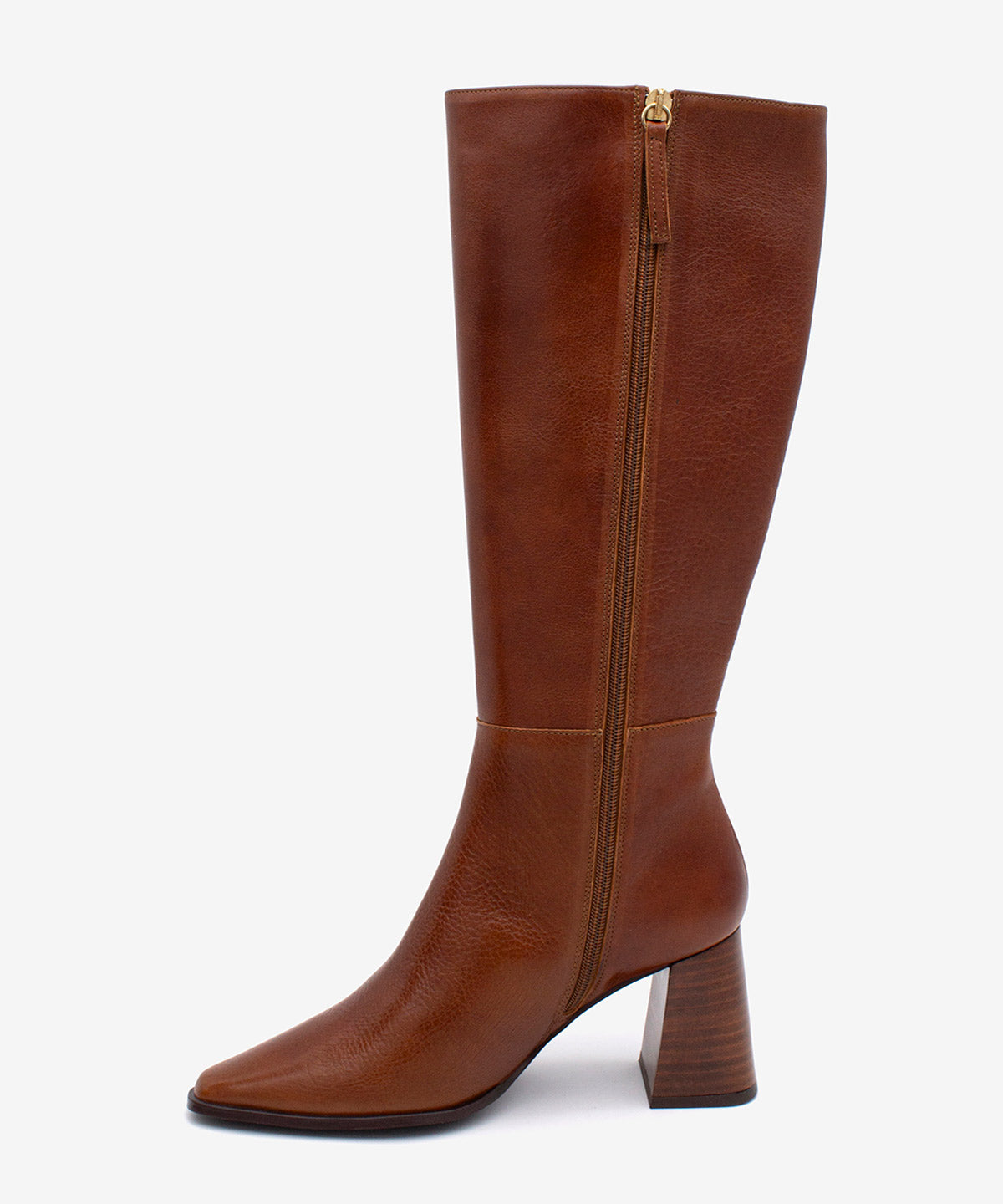 TRITAS - Bota alta de mujer con tacón de madera de piel granulada - Zapatos marrones - Zapatos de mujer Ángel Alarcón - Women Shoes 2026