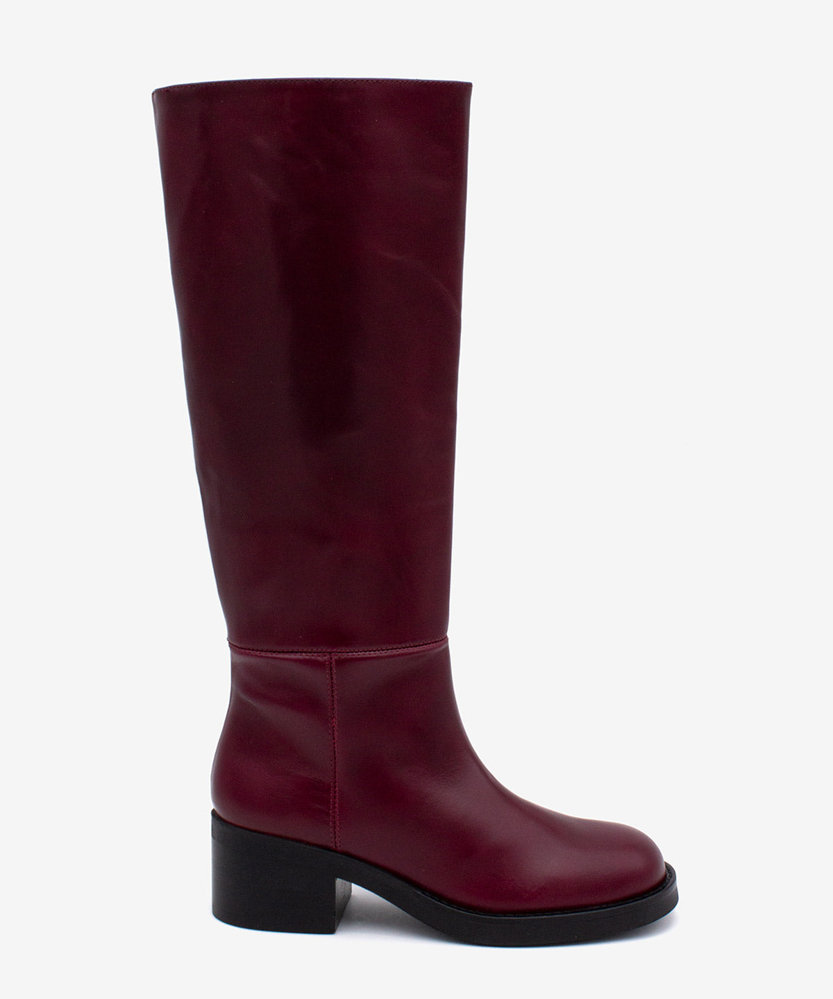 ICITA - Bota alta cómoda de tacón bajo con suela de goma en piel lisa semibrillo - Zapatos burdeos - Zapatos de mujer Ángel Alarcón - Women Shoes 2026