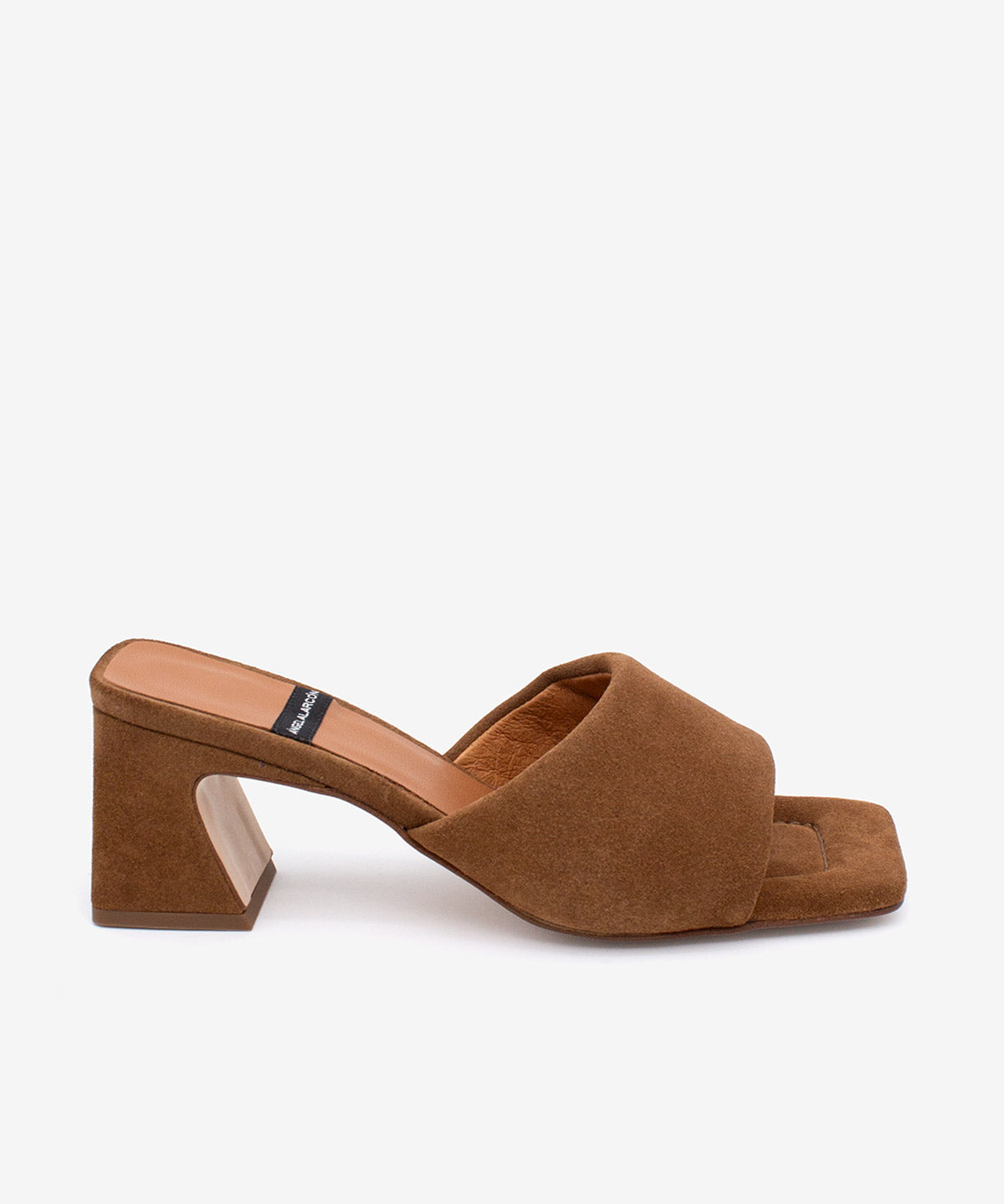 STREEP - Mule con tacón de diseño ancho de serraje – marrón – Talla 35 – Ángel Alarcón