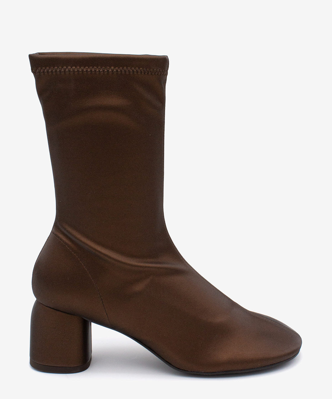 MADEL – Bota de mujer tipo calcetín de caña baja en elástico brillante – marrón – Talla 35 – Ángel Alarcón