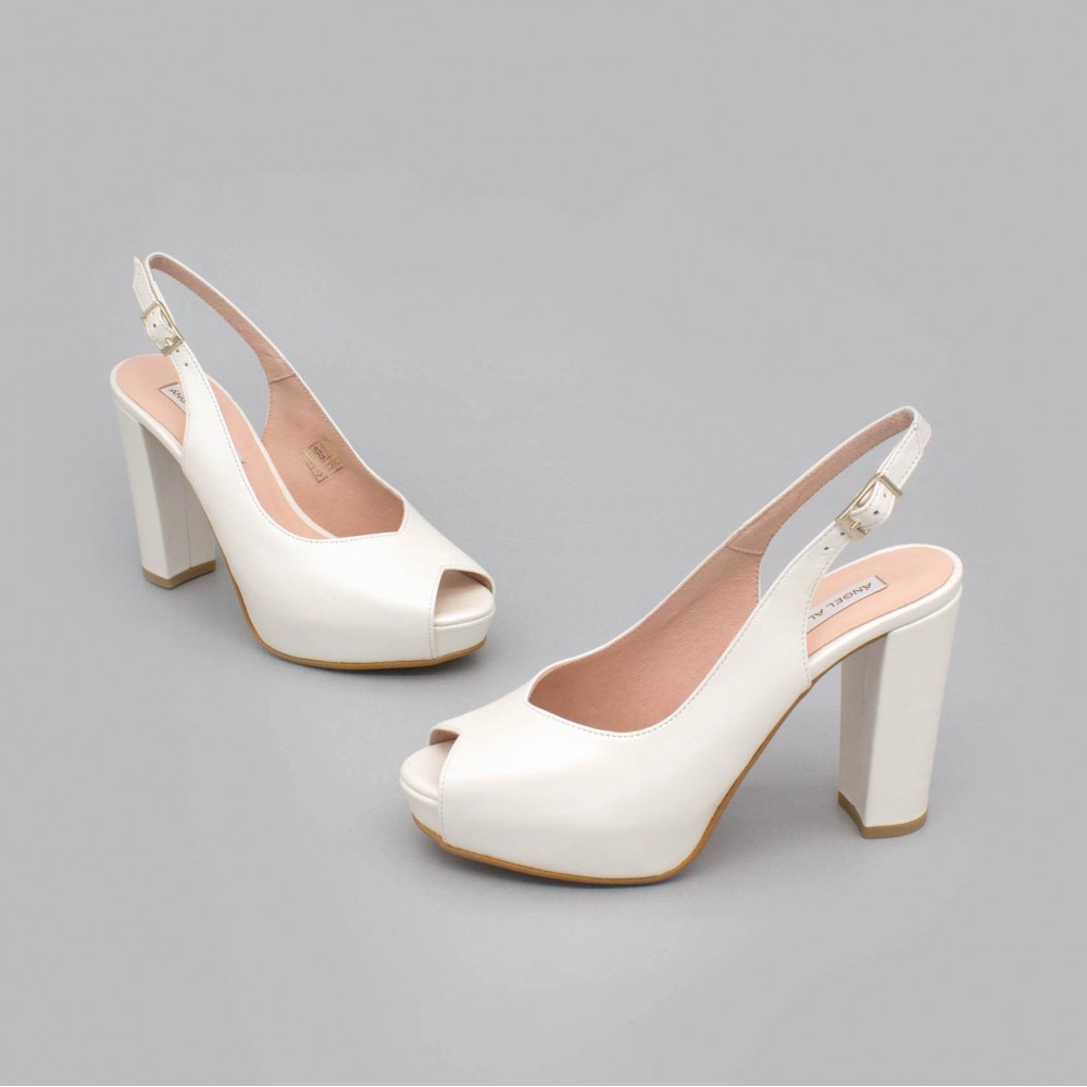 white leather block heel