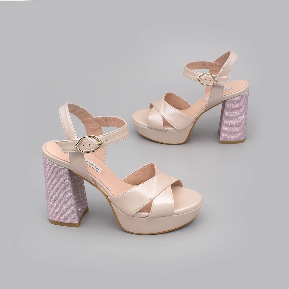 ≫ HELLEN ≪ Comfortable sandals with platform and block glitter heels