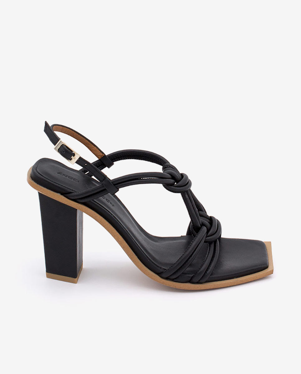 ARCHER – Sandalia de tiras anudadas con tacón original de piel – negro – Talla 38 – Ángel Alarcón
