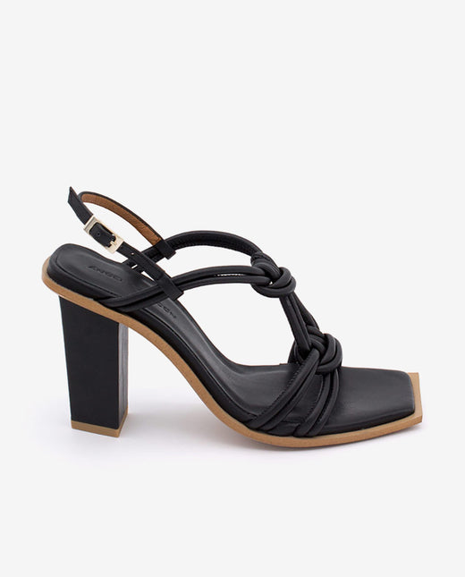 ARCHER – Sandalia de tiras anudadas con tacón original de piel – negro – Talla 38 – Ángel Alarcón