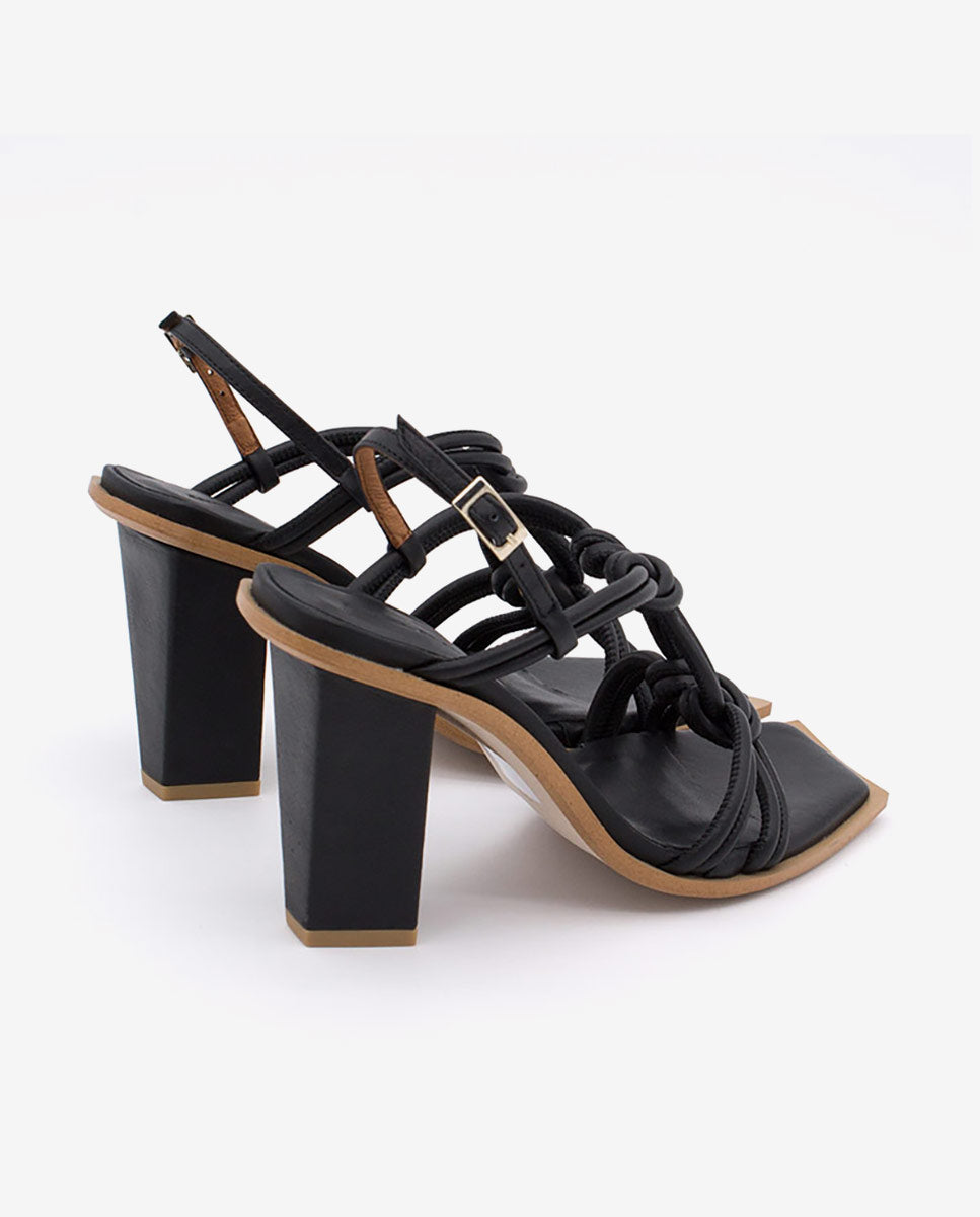 ARCHER – Sandalia de tiras anudadas con tacón original de piel – negro – Talla 39 – Ángel Alarcón