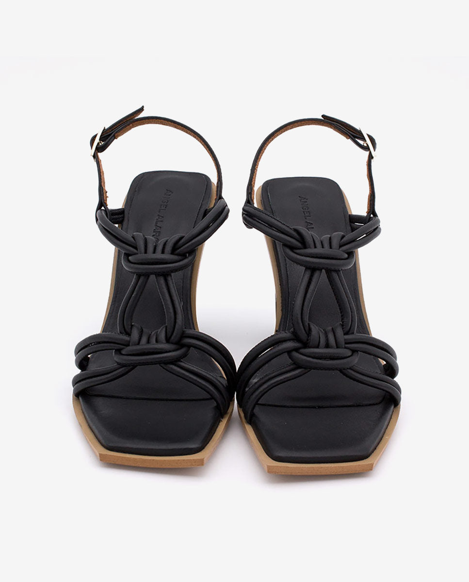 ARCHER – Sandalia de tiras anudadas con tacón original de piel – negro – Talla 39 – Ángel Alarcón